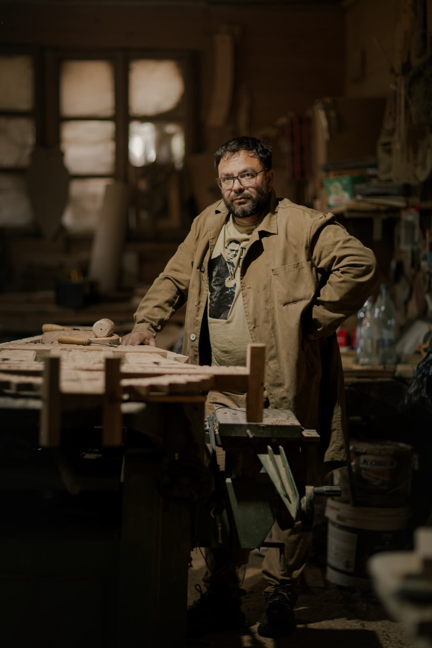 A local craftsperson in their workshop